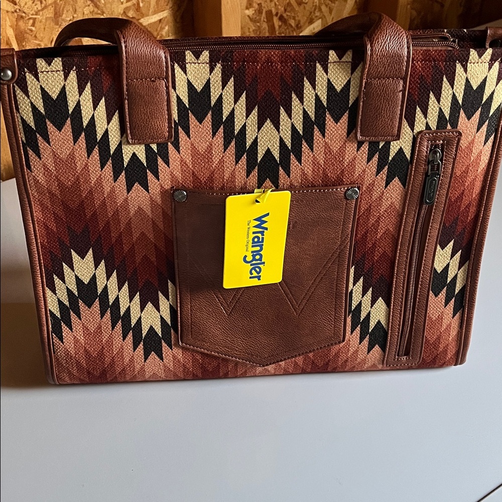 Wrangler Geometric Patterned Tote in Brown and Black
